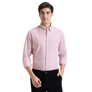 Pink Premium Cotton Slim Fit Checks Shirt