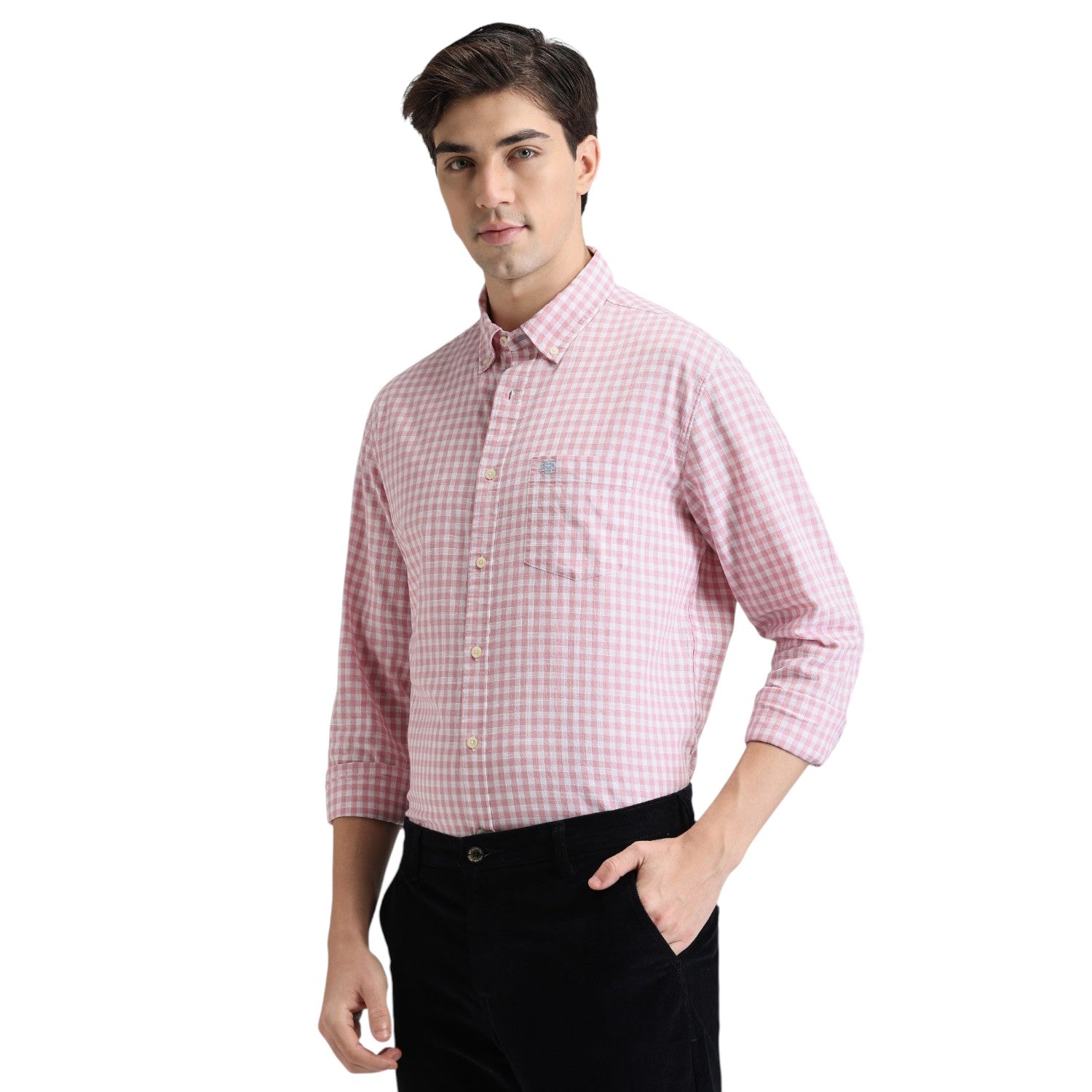 Pink Premium Cotton Slim Fit Checks Shirt