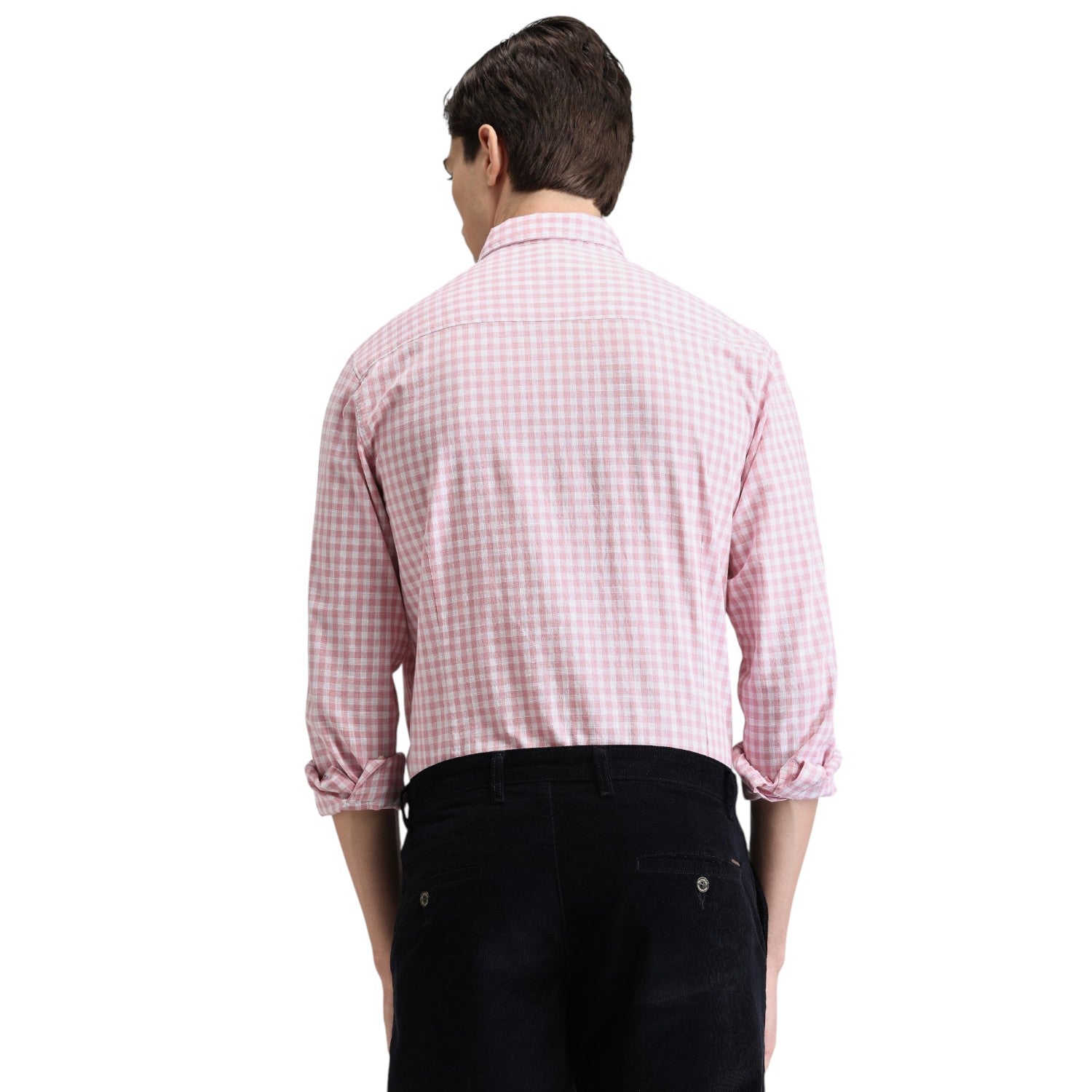 Pink Premium Cotton Slim Fit Checks Shirt