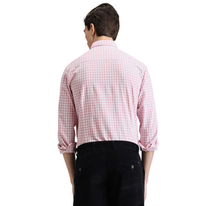 Pink Premium Cotton Slim Fit Checks Shirt