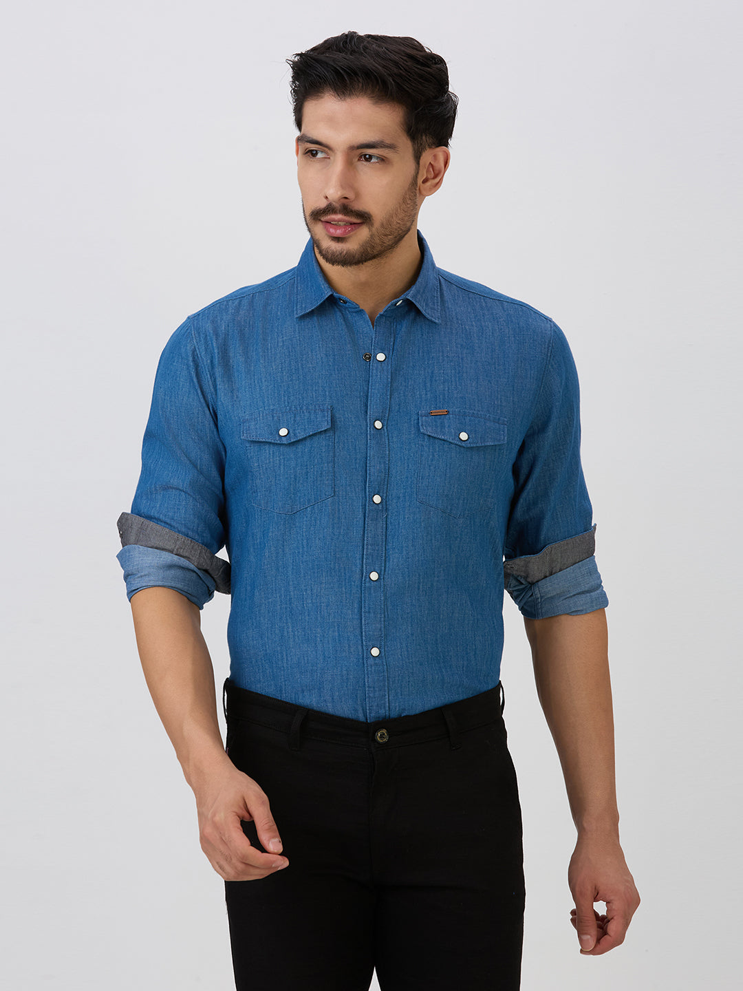 Light Blue Slim Fit Premium Cotton Solid Shirt