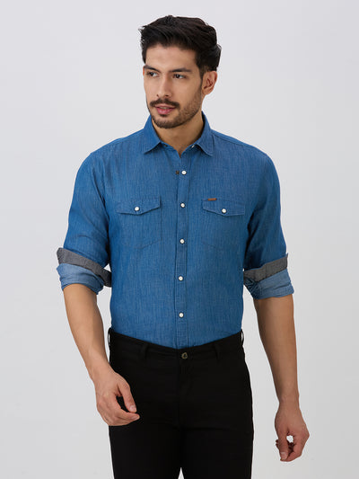 Light Blue Slim Fit Premium Cotton Solid Shirt