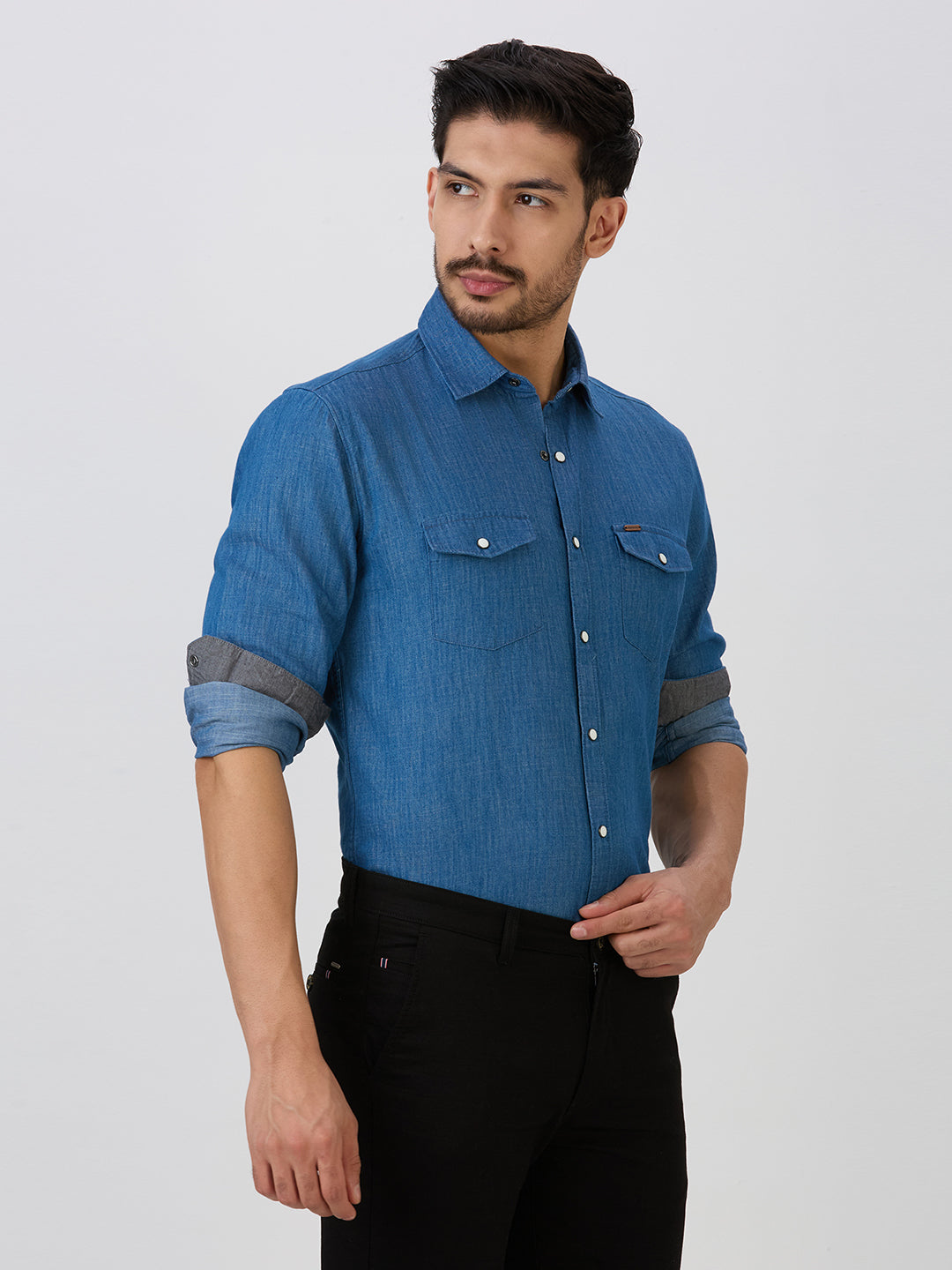 Light Blue Slim Fit Premium Cotton Solid Shirt