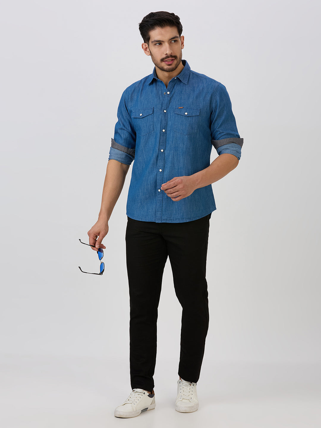 Light Blue Slim Fit Premium Cotton Solid Shirt