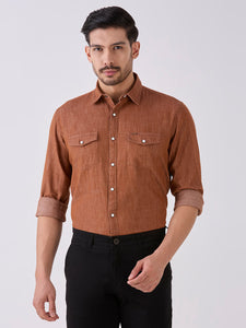 Tawny Red Slim Fit Premium Cotton Solid Shirt