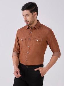 Tawny Red Slim Fit Premium Cotton Solid Shirt