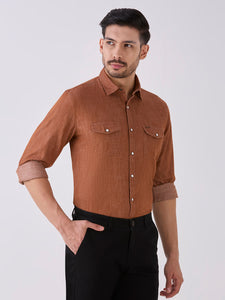 Tawny Red Slim Fit Premium Cotton Solid Shirt
