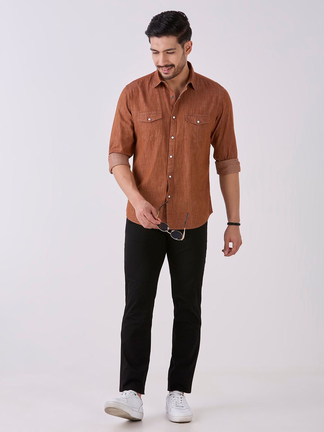 Tawny Red Slim Fit Premium Cotton Solid Shirt