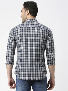 Navy Premium Cotton Fine Twill Checked Shirt