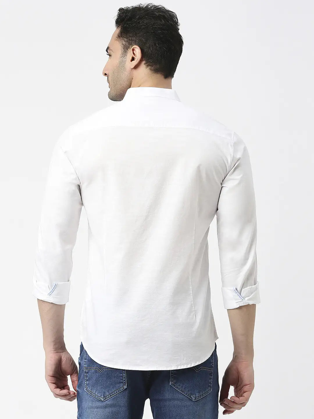 White Premium Cotton Solid Shirt With Mandarin Collar
