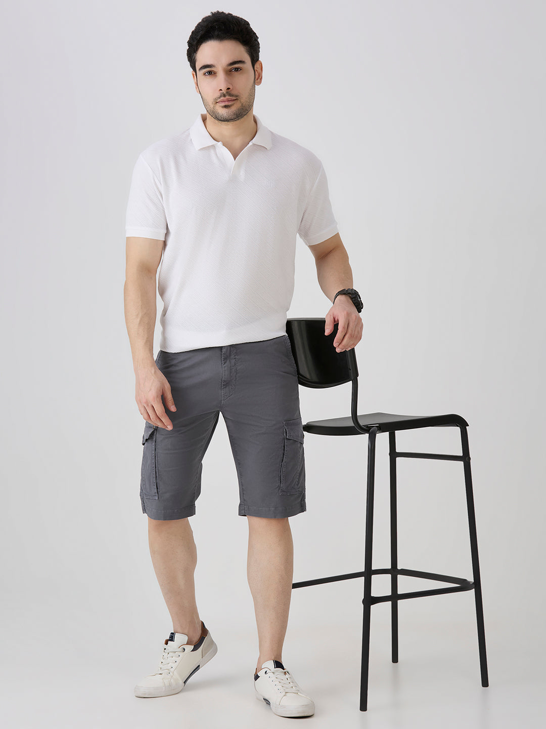 Gun Metal-Woven Shorts-Slim Fit