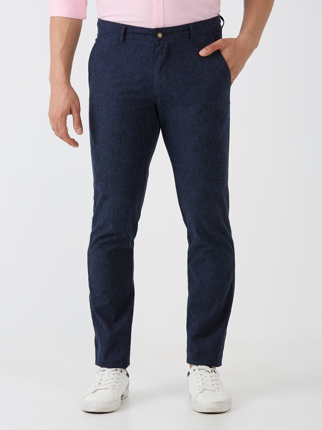 Navy-Cotton Linen-Trousers-Slim-Tapered-Fit