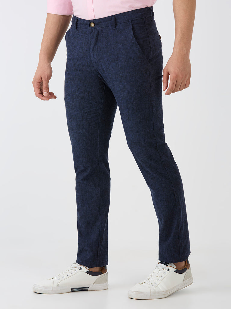 Navy-Cotton Linen-Trousers-Slim-Tapered-Fit