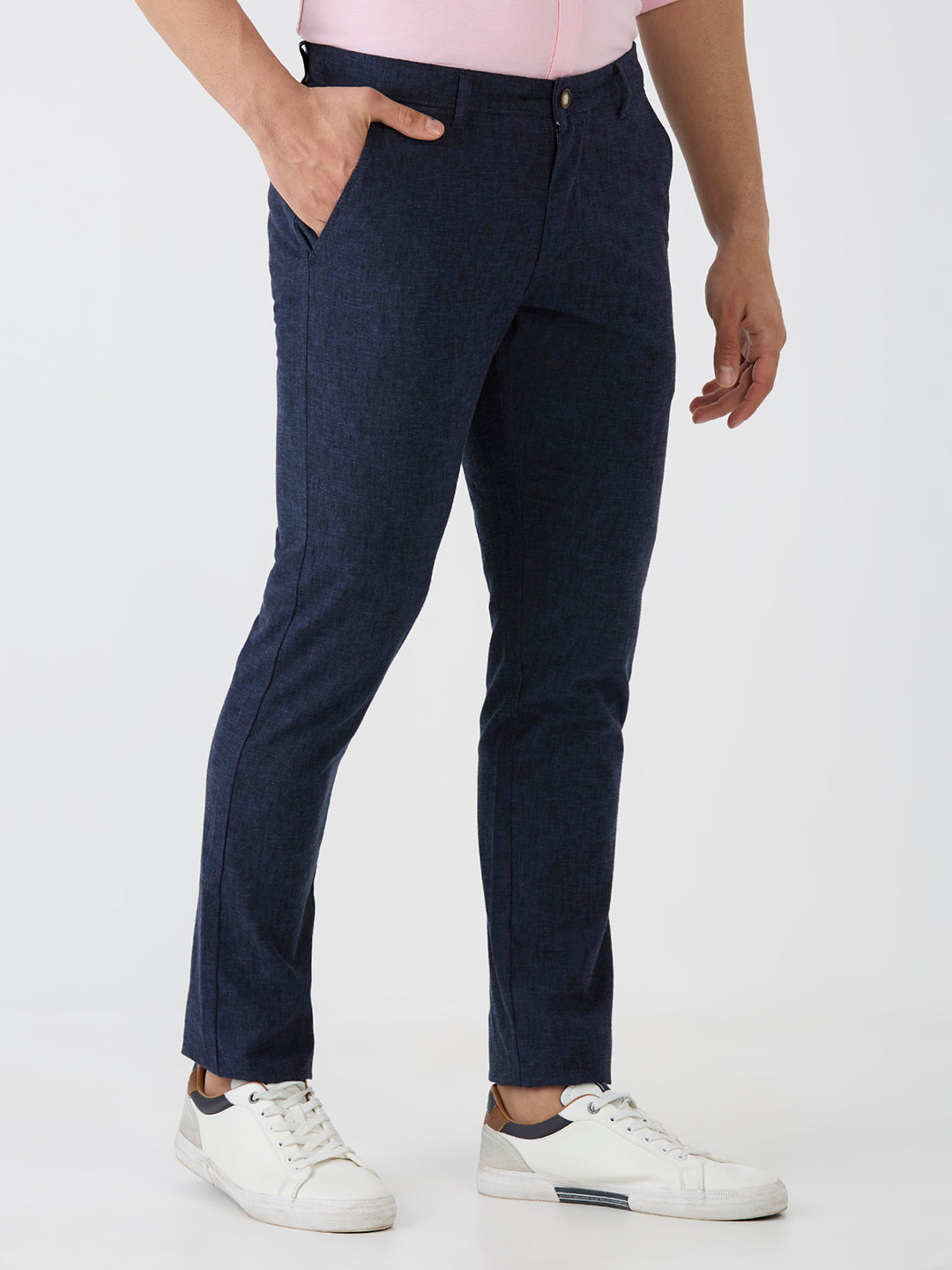 Navy-Cotton Linen-Trousers-Slim-Tapered-Fit