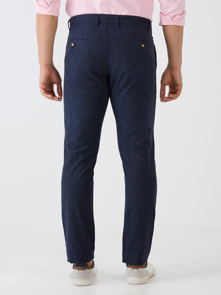Navy-Cotton Linen-Trousers-Slim-Tapered-Fit