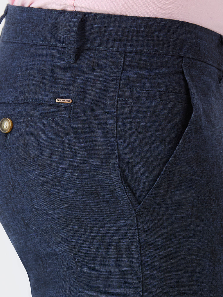 Navy-Cotton Linen-Trousers-Slim-Tapered-Fit