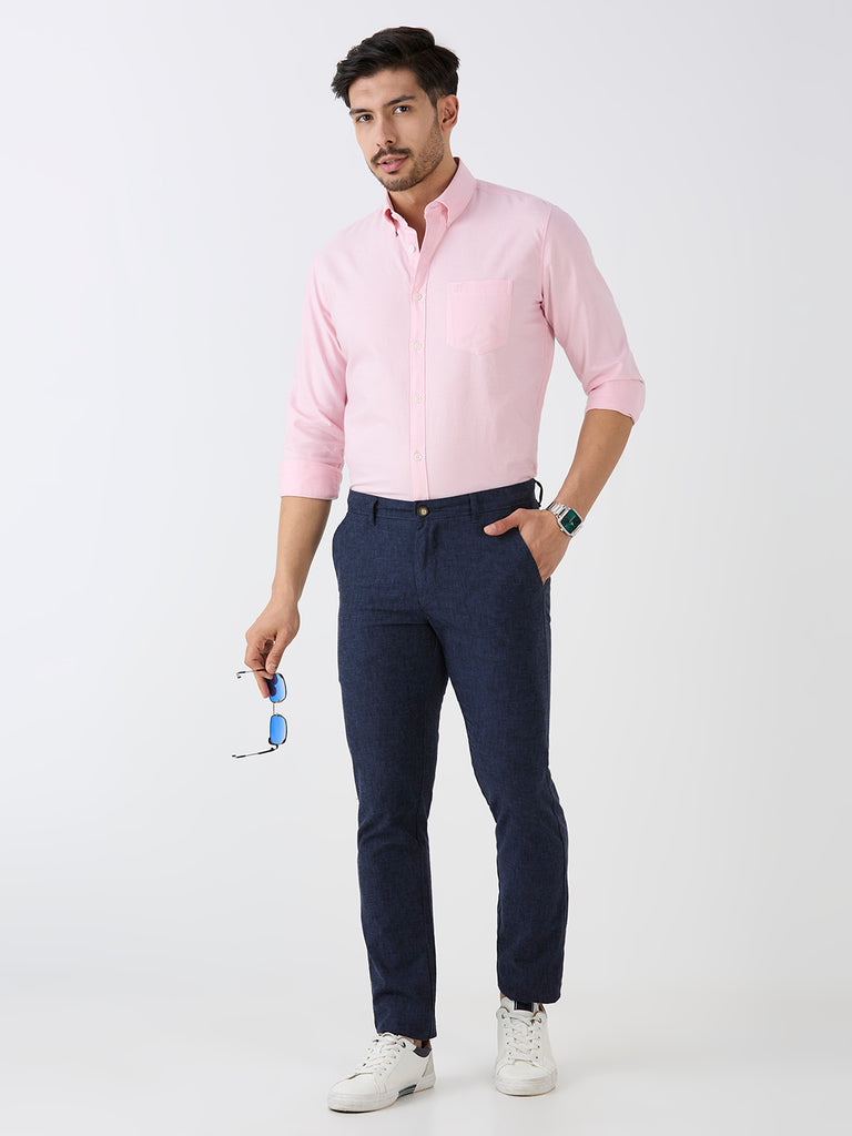 Navy-Cotton Linen-Trousers-Slim-Tapered-Fit