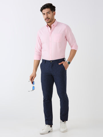 Navy-Cotton Linen-Trousers-Slim-Tapered-Fit