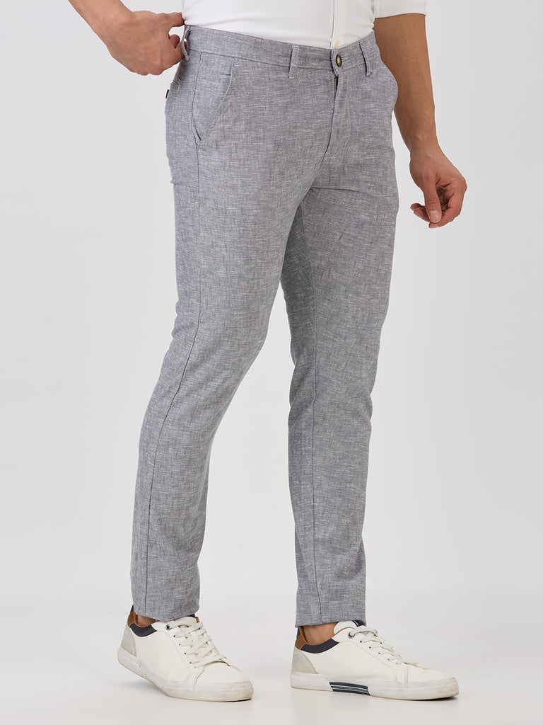 Silver-Cotton Linen-Trousers-Slim-Tapered-Fit