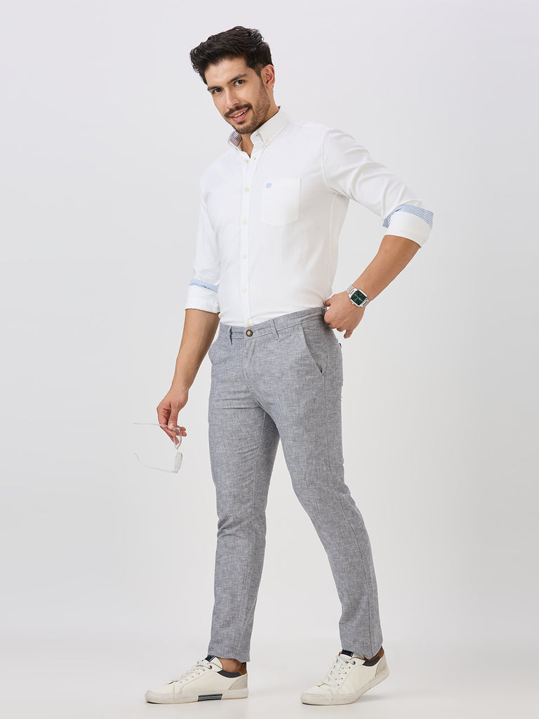 Silver-Cotton Linen-Trousers-Slim-Tapered-Fit