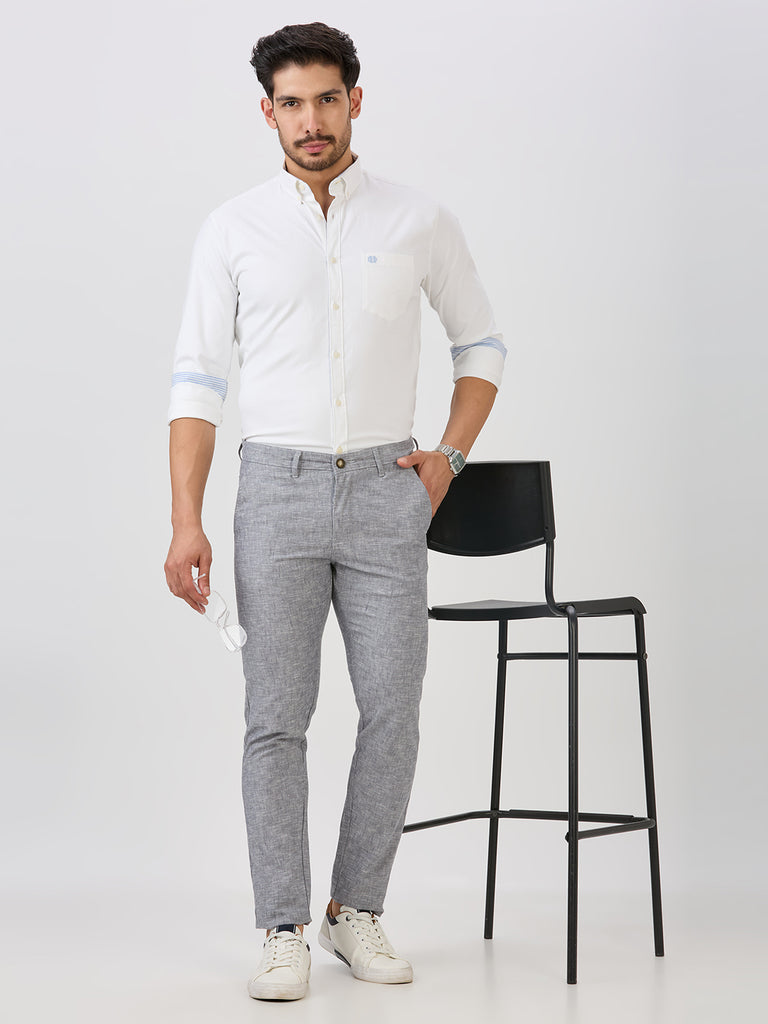 Silver-Cotton Linen-Trousers-Slim-Tapered-Fit