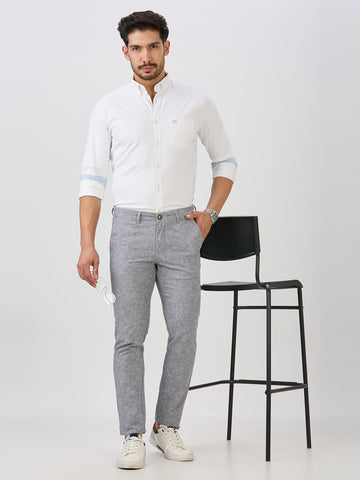 Silver-Cotton Linen-Trousers-Slim-Tapered-Fit