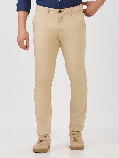 Light Khaki-Dobby Lycra-Trousers-Slim-Tapered-Fit