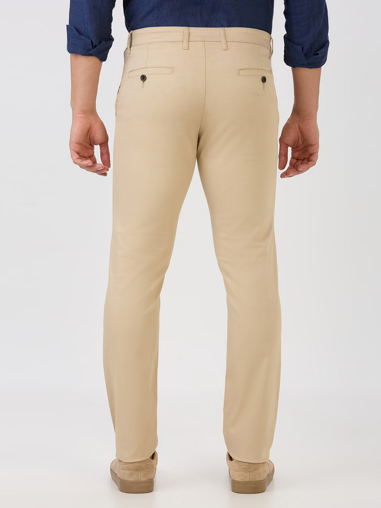 Light Khaki-Dobby Lycra-Trousers-Slim-Tapered-Fit