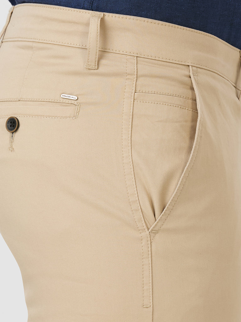Light Khaki-Dobby Lycra-Trousers-Slim-Tapered-Fit