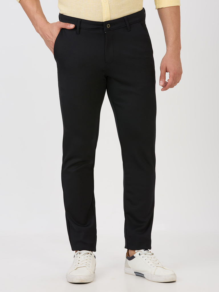 Navy-4 Way Lycra Stretch-Trousers-Slim-Tapered-Fit