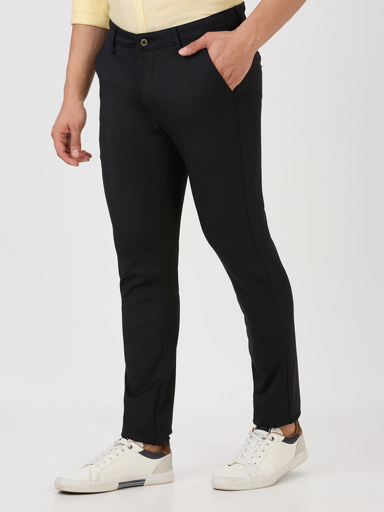 Navy-4 Way Lycra Stretch-Trousers-Slim-Tapered-Fit