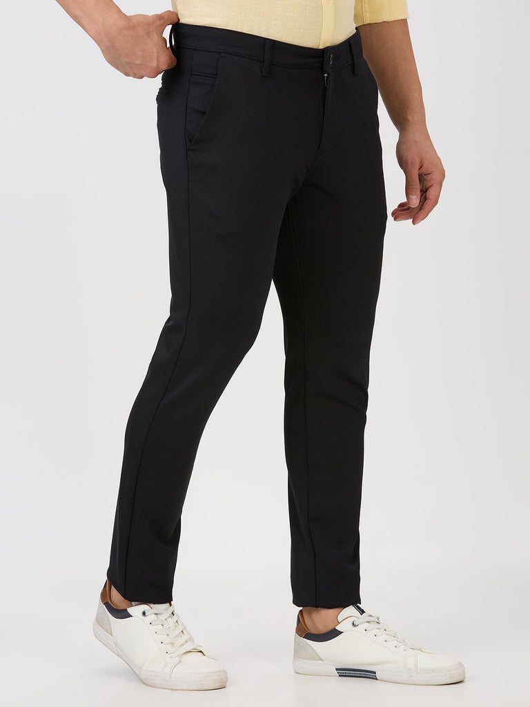 Navy-4 Way Lycra Stretch-Trousers-Slim-Tapered-Fit
