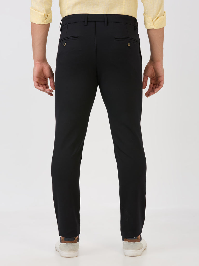 Navy-4 Way Lycra Stretch-Trousers-Slim-Tapered-Fit