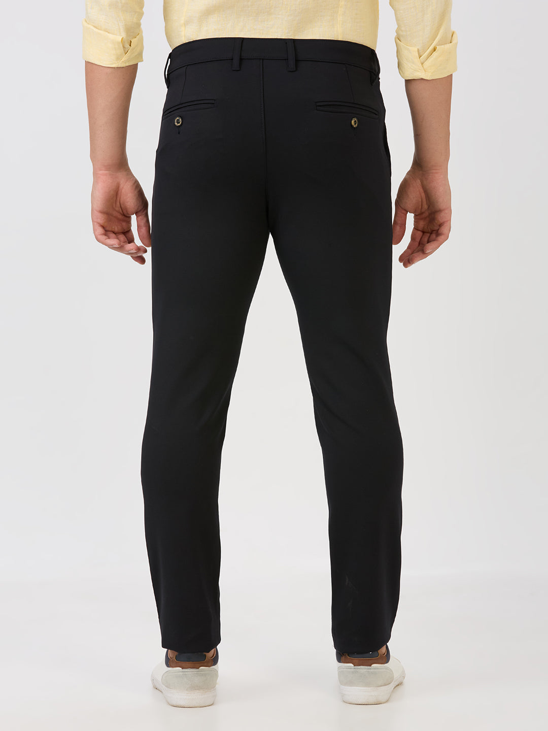 Navy-4 Way Lycra Stretch-Trousers-Slim-Tapered-Fit