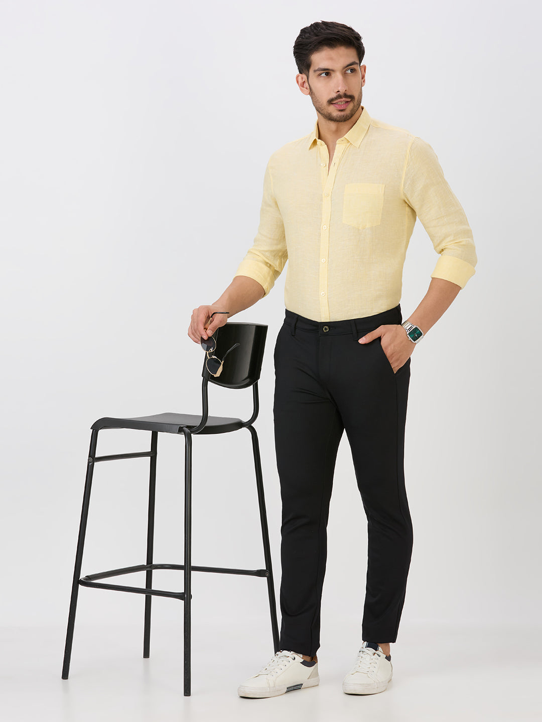 Navy-4 Way Lycra Stretch-Trousers-Slim-Tapered-Fit