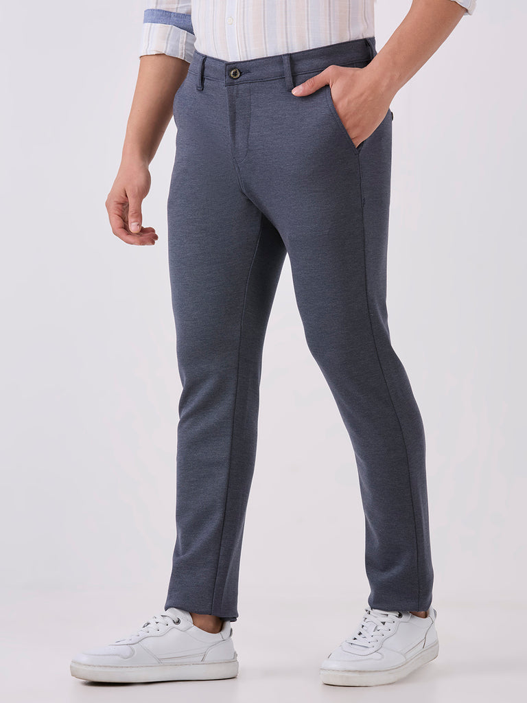 Royal Blue-4 Way Lycra Stretch-Trousers-Slim-Tapered-Fit