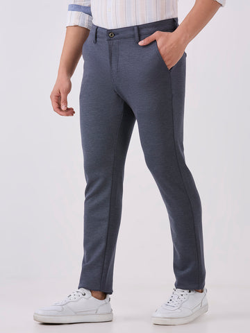 Royal Blue-4 Way Lycra Stretch-Trousers-Slim-Tapered-Fit