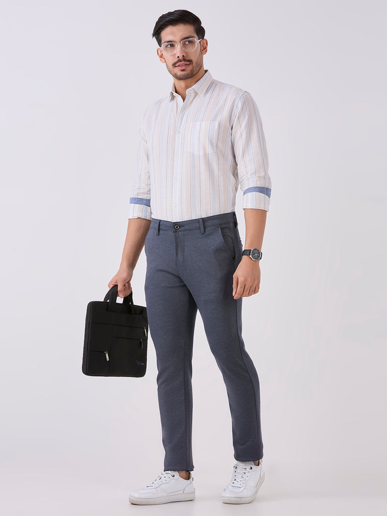 Royal Blue-4 Way Lycra Stretch-Trousers-Slim-Tapered-Fit