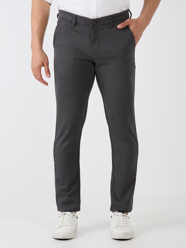 Black-4 Way Lycra Stretch-Trousers-Slim-Tapered-Fit