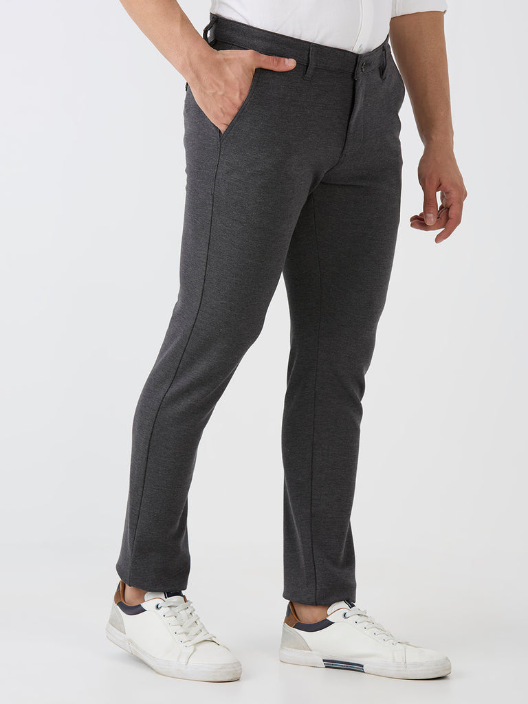 Black-4 Way Lycra Stretch-Trousers-Slim-Tapered-Fit