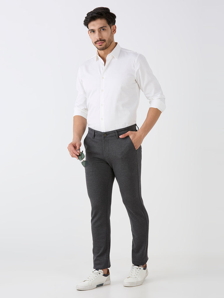 Black-4 Way Lycra Stretch-Trousers-Slim-Tapered-Fit