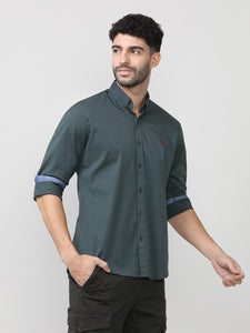 Gun Metal Twill Lycra Plain Shirt With Button Down Collar