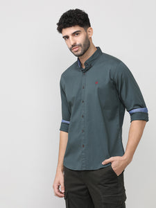 Gun Metal Twill Lycra Plain Shirt With Button Down Collar