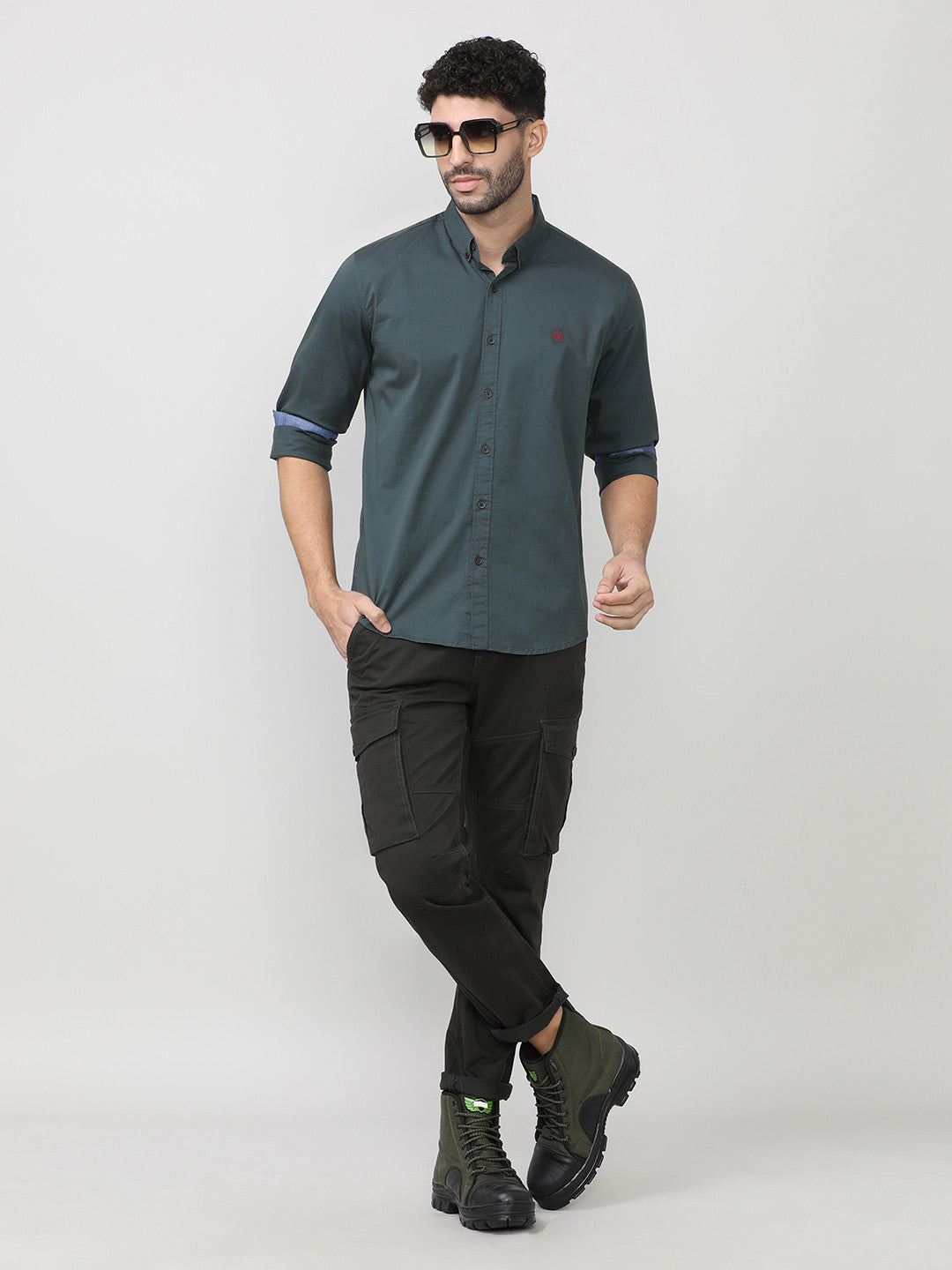 Gun Metal Twill Lycra Plain Shirt With Button Down Collar
