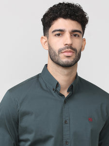 Gun Metal Twill Lycra Plain Shirt With Button Down Collar