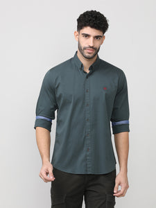 Gun Metal Twill Lycra Plain Shirt With Button Down Collar
