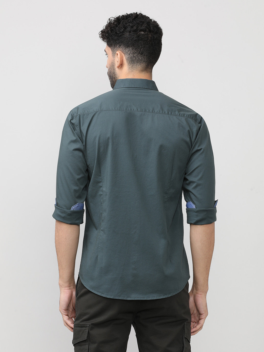 Gun Metal Twill Lycra Plain Shirt With Button Down Collar