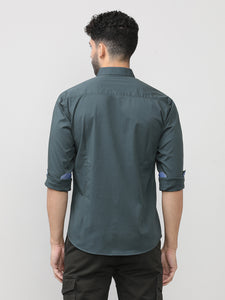 Gun Metal Twill Lycra Plain Shirt With Button Down Collar
