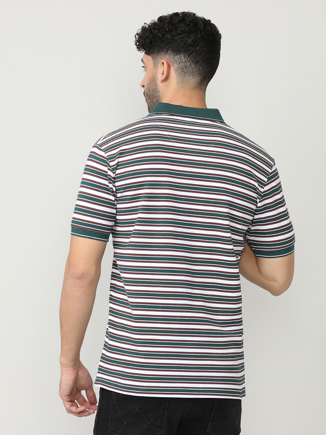 Wine Pique Lycra Stripes Polo T-shirt With Contrast Collar