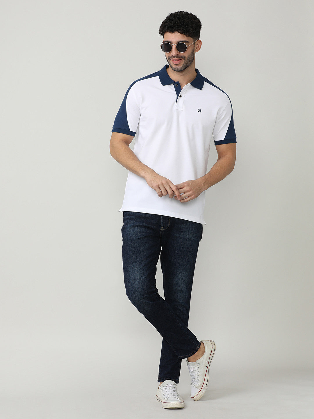 White Pique Lycra Polo T-shirt With Contrast Cut-N-Sew Style